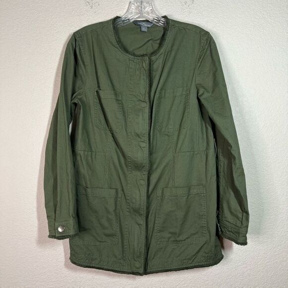 Market & Spruce Women's Long Sleeve Full Zip Fringe Trim Green Jacket Sz‎ S - Picture 1 of 7